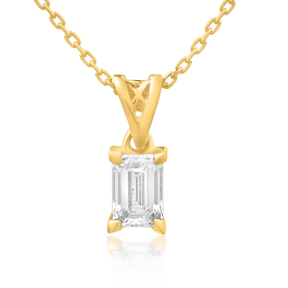 Lant cu pandantiv din aur galben cu diamant emerald de 0.3ct