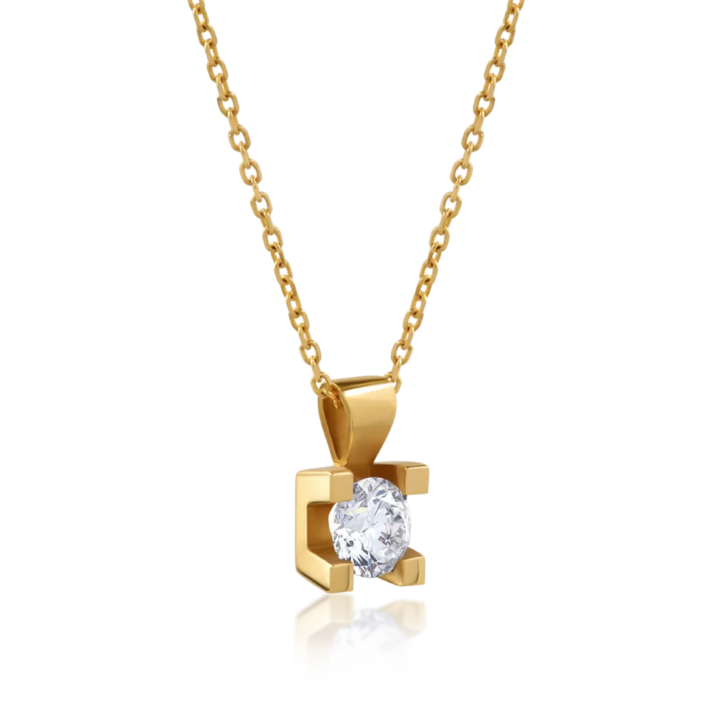 Lant cu pandantiv din aur galben cu diamant de 0.4ct - imagine 2
