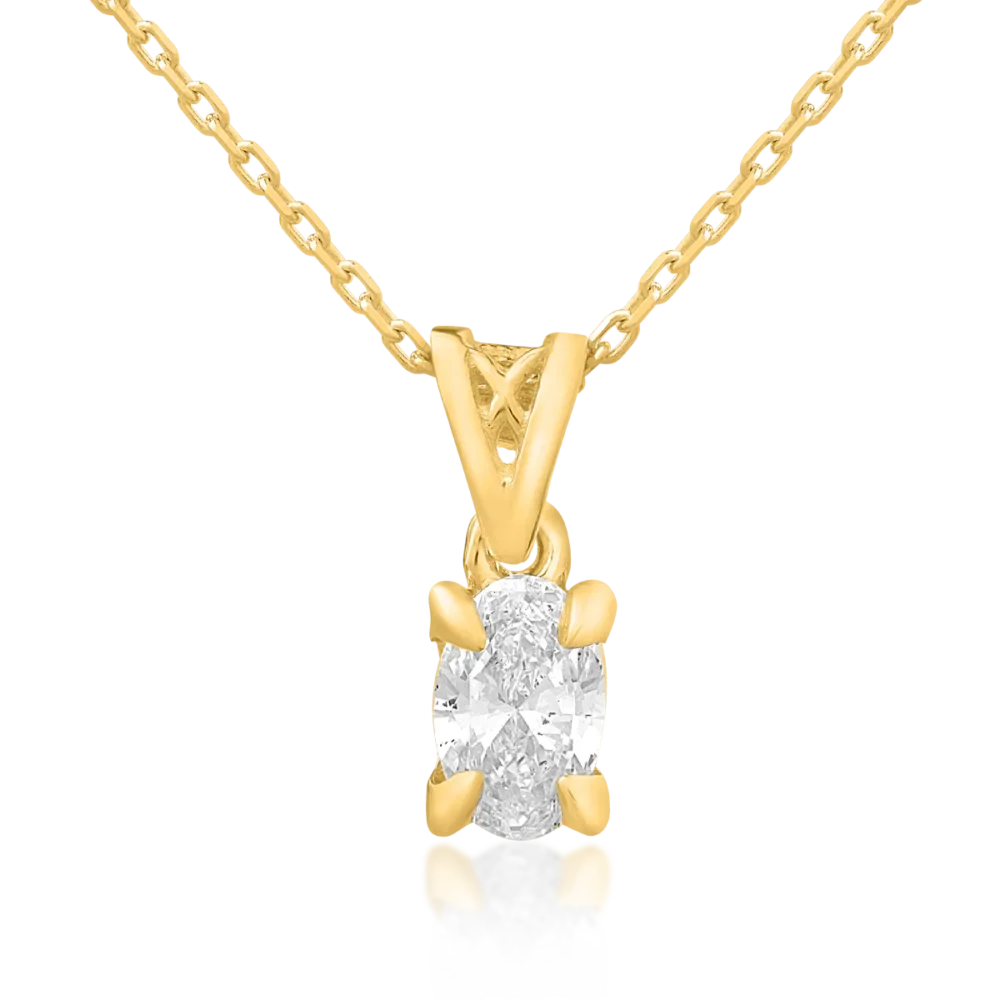 Lant cu pandantiv din aur galben cu diamant oval de 0.4ct