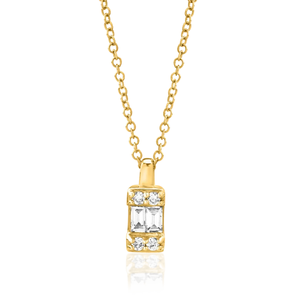Lant cu pandantiv din aur galben cu diamante baguette si rotunde de 0.083ct