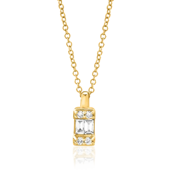 Lant cu pandantiv din aur galben cu diamante baguette si rotunde de 0.083ct