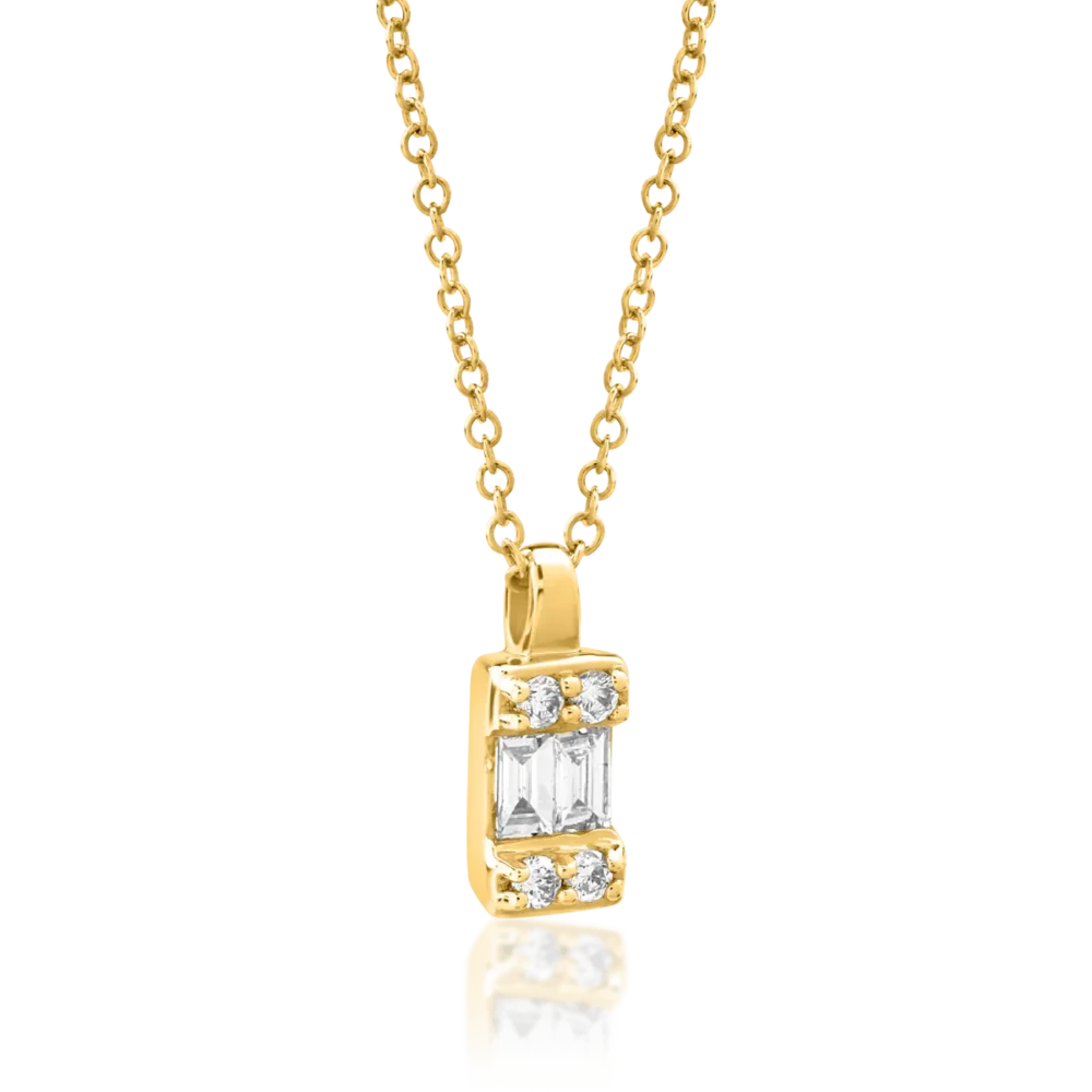 Lant cu pandantiv din aur galben cu diamante baguette si rotunde de 0.083ct - imagine 2
