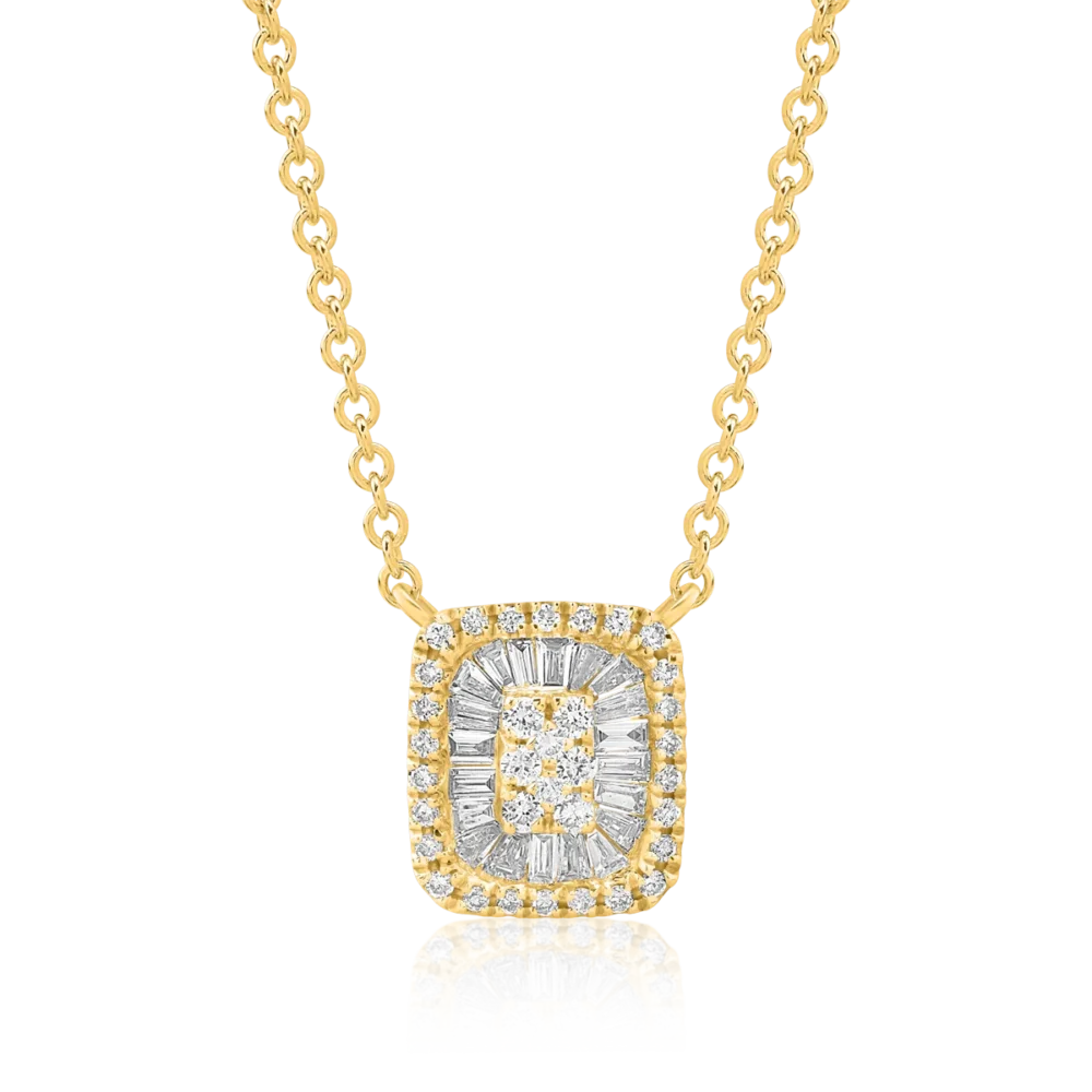 Lant cu pandantiv din aur galben cu diamante baguette si rotunde de 0.23ct