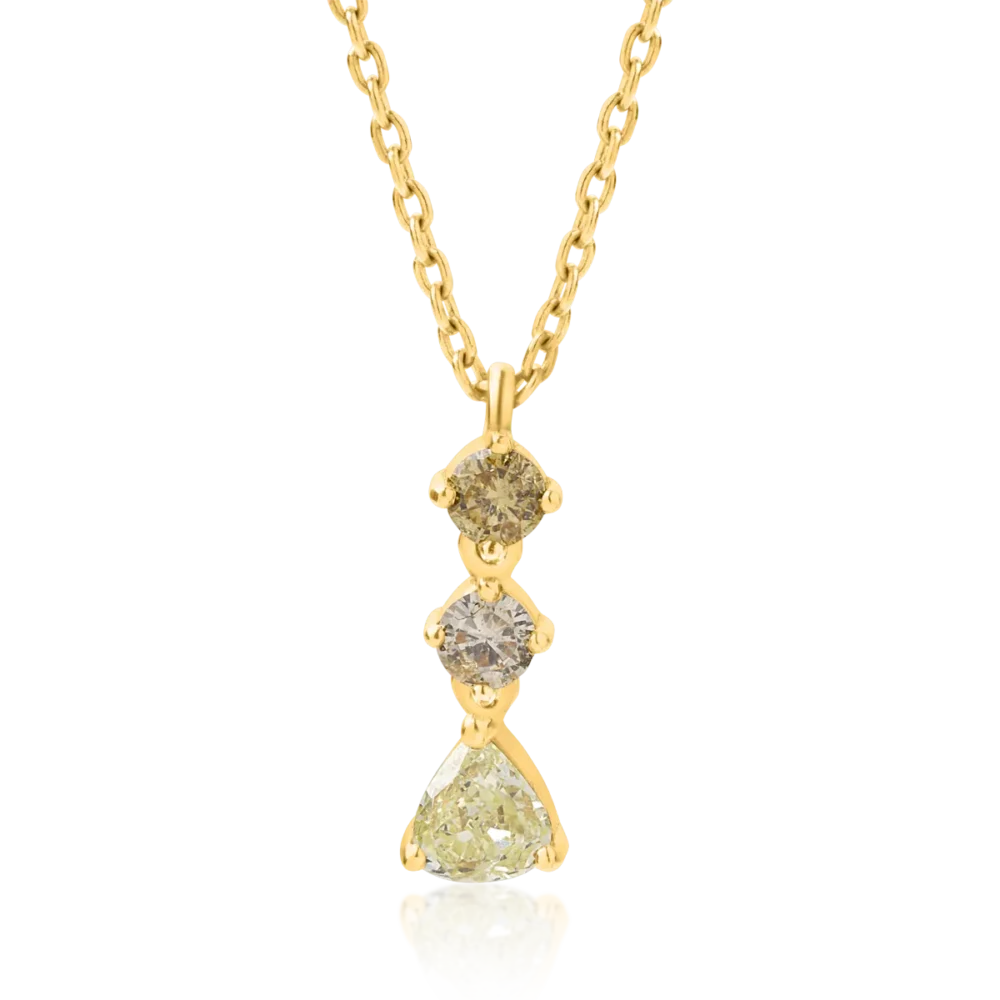 Lant cu pandantiv din aur galben cu diamante galbene pear si rotunde de 0.39ct