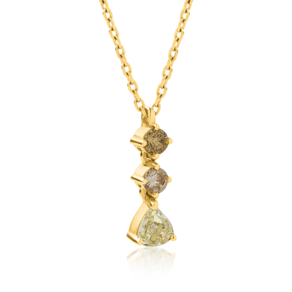 Lant cu pandantiv din aur galben cu diamante galbene pear si rotunde de 0.39ct - imagine 2