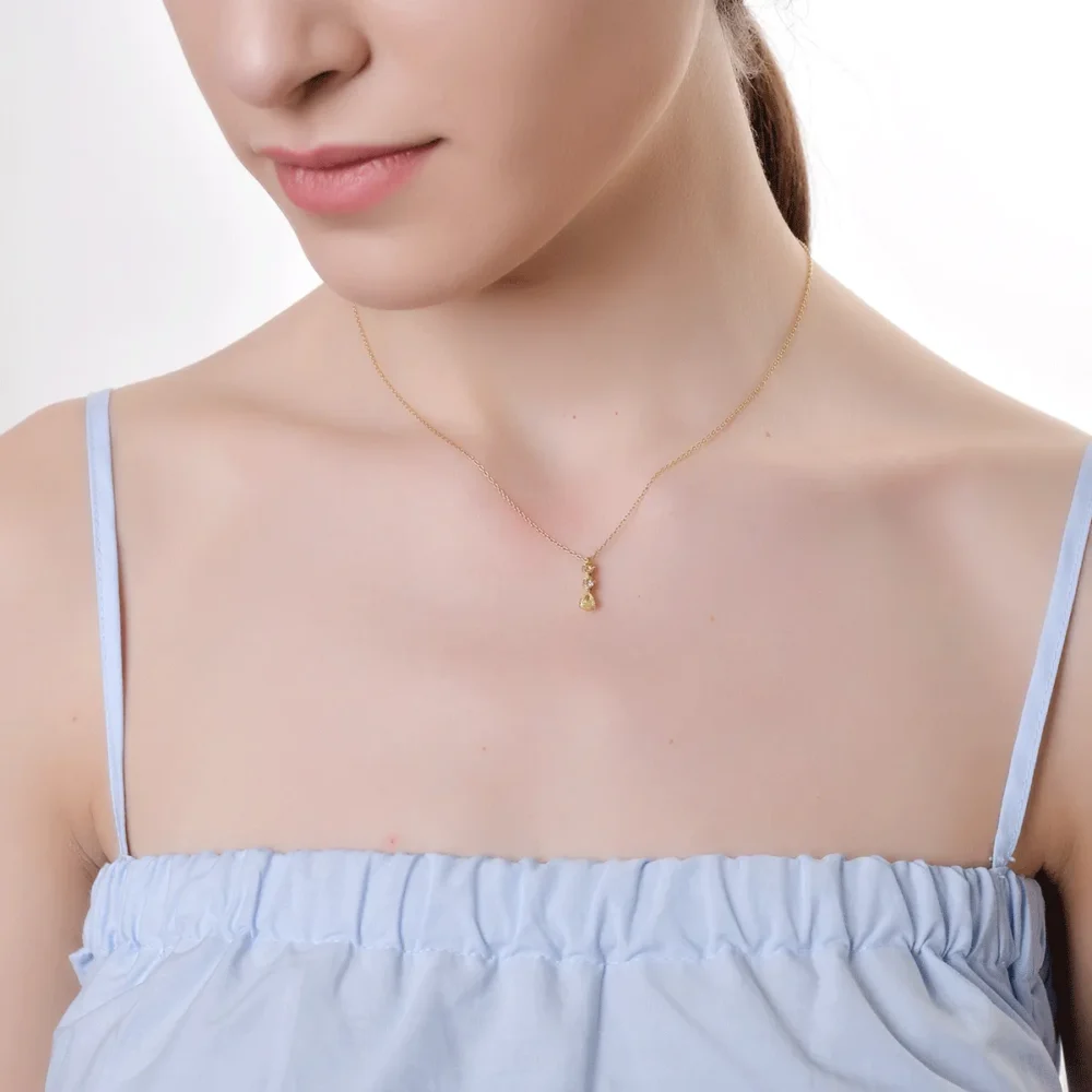 Lant cu pandantiv din aur galben cu diamante galbene pear si rotunde de 0.39ct - imagine 3