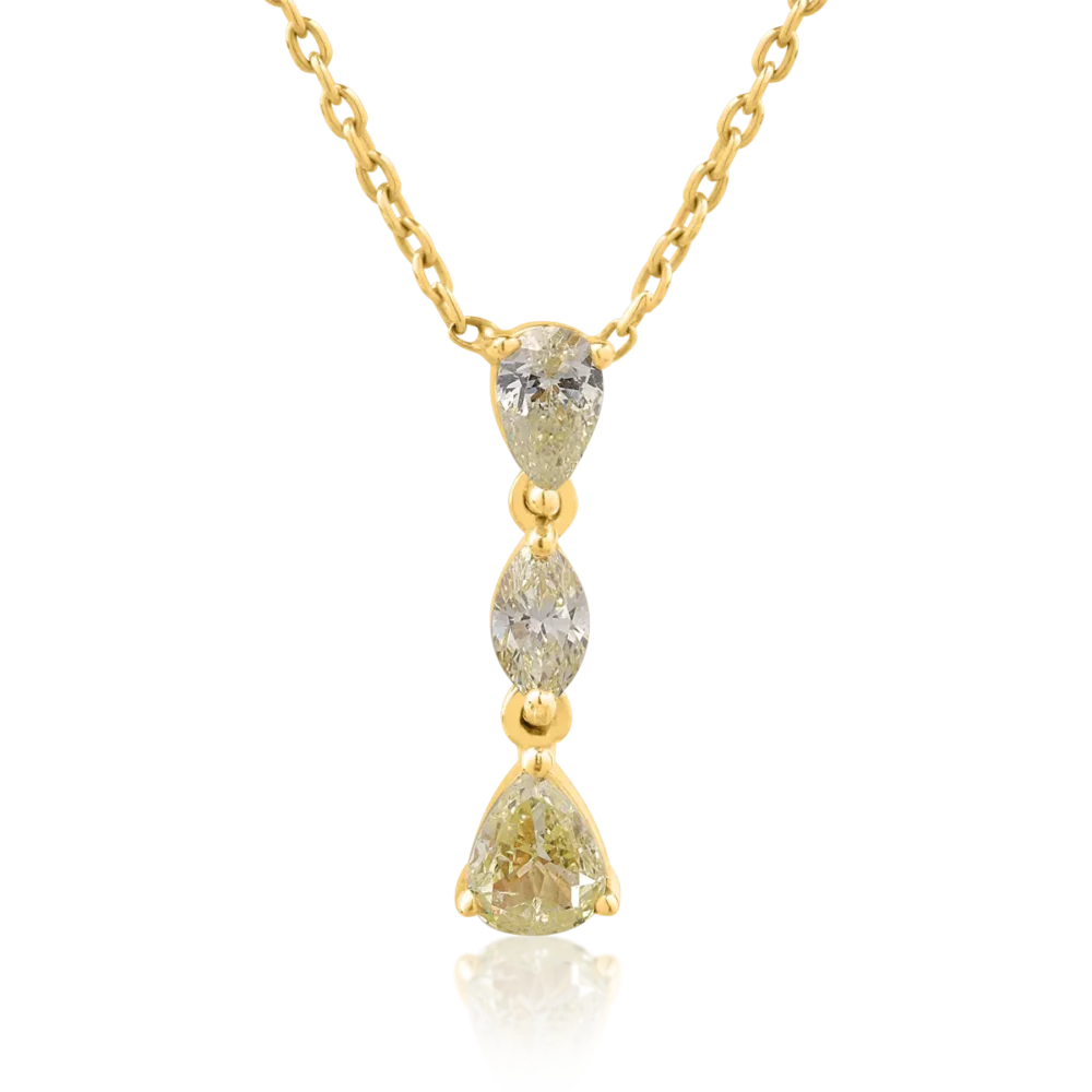 Lant cu pandantiv din aur galben cu diamante galbene marquise si pear de 0.46ct