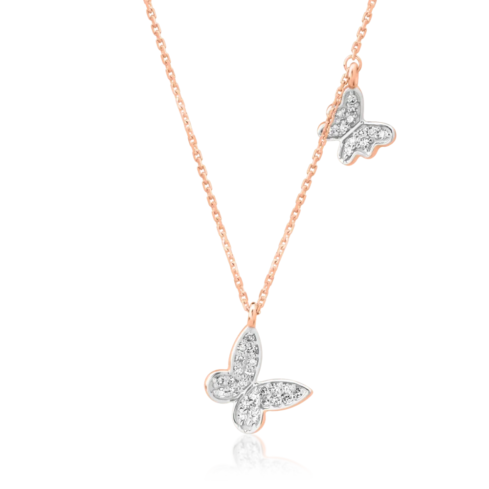 Lant cu pandantiv din aur roz-alb cu diamante de 0.1ct