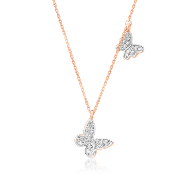 Lant cu pandantiv din aur roz-alb cu diamante de 0.1ct