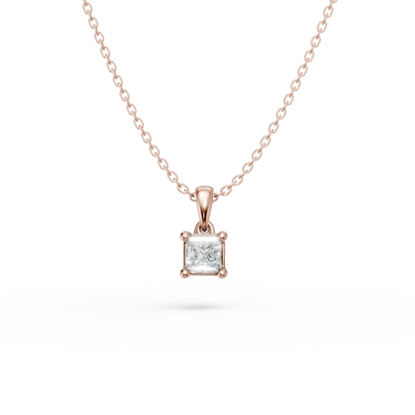 Lant cu pandantiv din aur roz cu diamant princess solitaire de 0.1ct