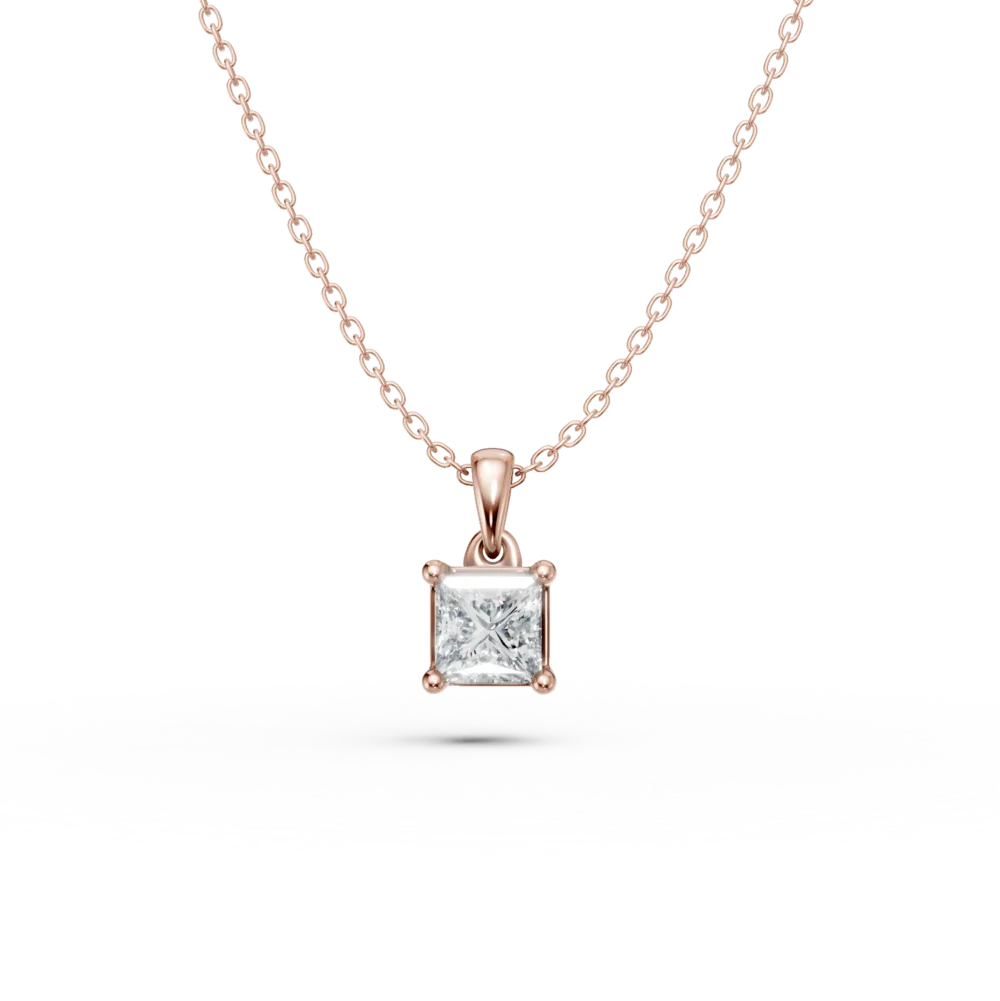 Lant cu pandantiv din aur roz cu diamant princess solitaire de 0.3ct