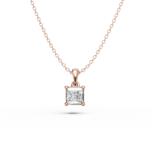 Lant cu pandantiv din aur roz cu diamant princess solitaire de 0.3ct