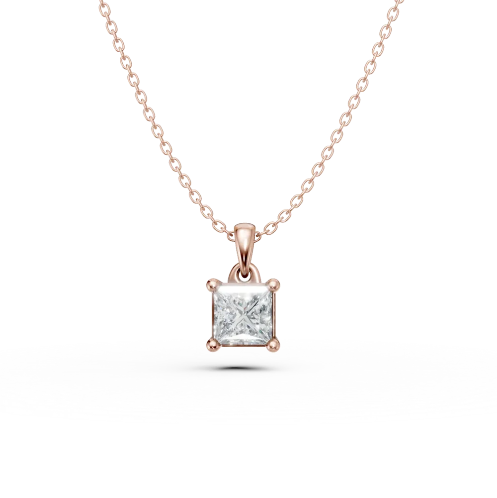 Lant cu pandantiv din aur roz cu diamant princess solitaire de 0.4ct