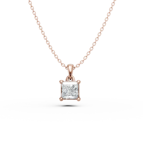 Lant cu pandantiv din aur roz cu diamant princess solitaire de 0.4ct