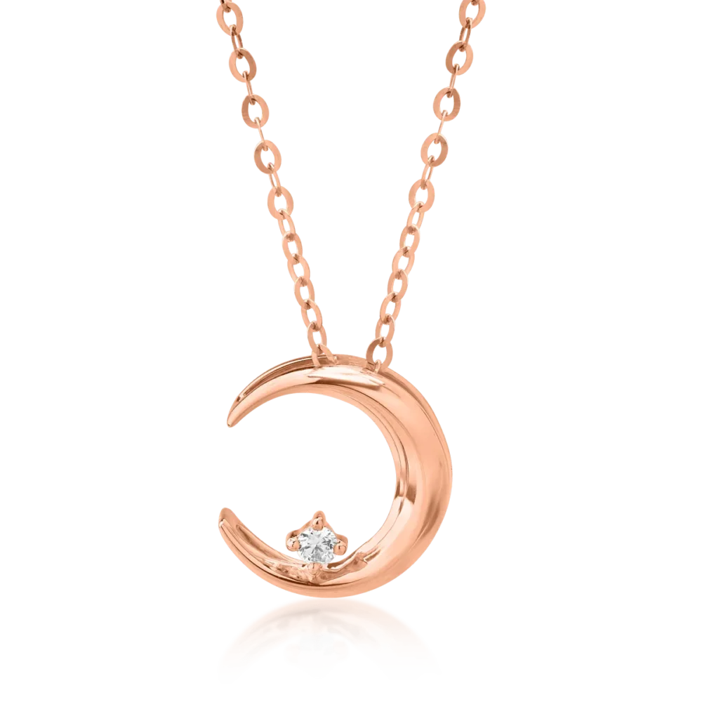 Lant cu pandantiv din aur roz cu diamante de 0.014ct