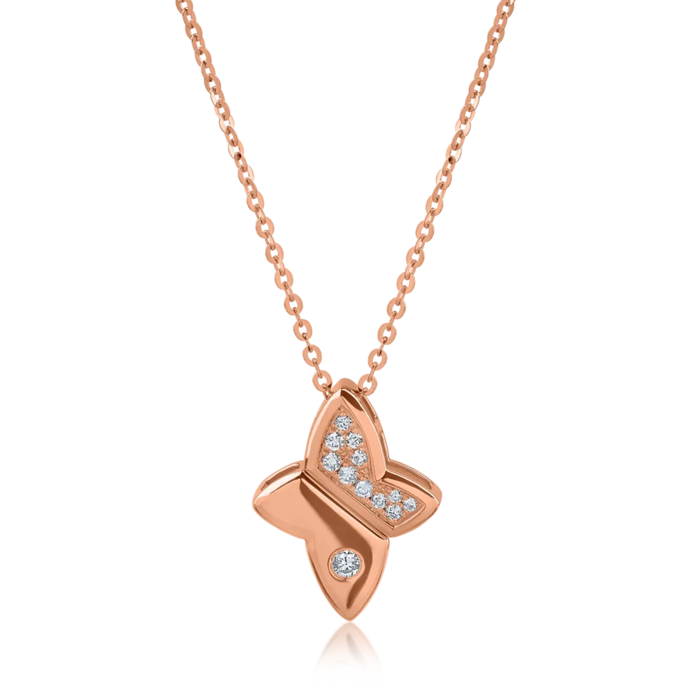 Lant cu pandantiv din aur roz cu diamante de 0.082ct