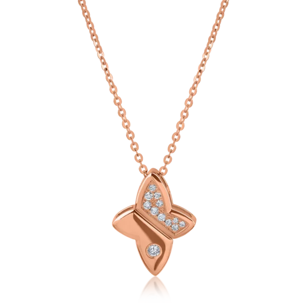 Lant cu pandantiv din aur roz cu diamante de 0.082ct