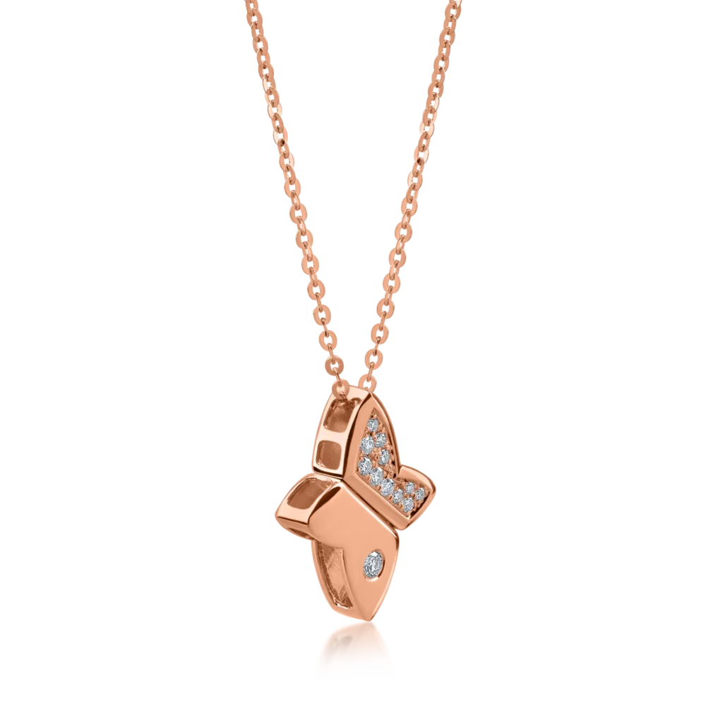 Lant cu pandantiv din aur roz cu diamante de 0.082ct - imagine 2