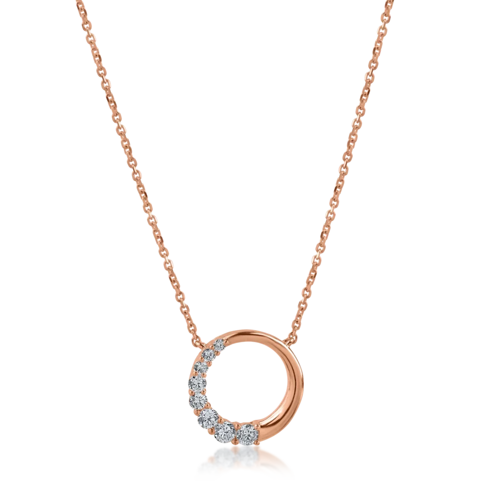 Lant cu pandantiv din aur roz cu diamante de 0.19ct
