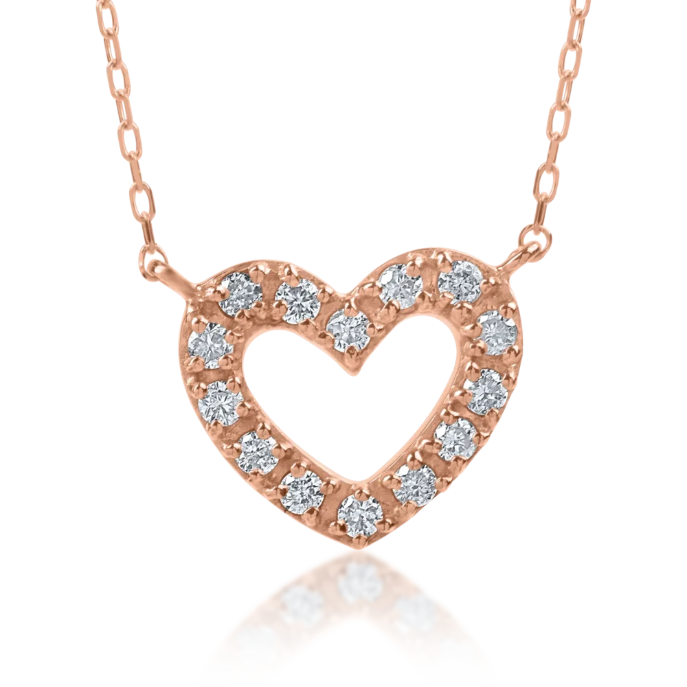 Lant cu pandantiv din aur roz cu diamante de 0.1ct