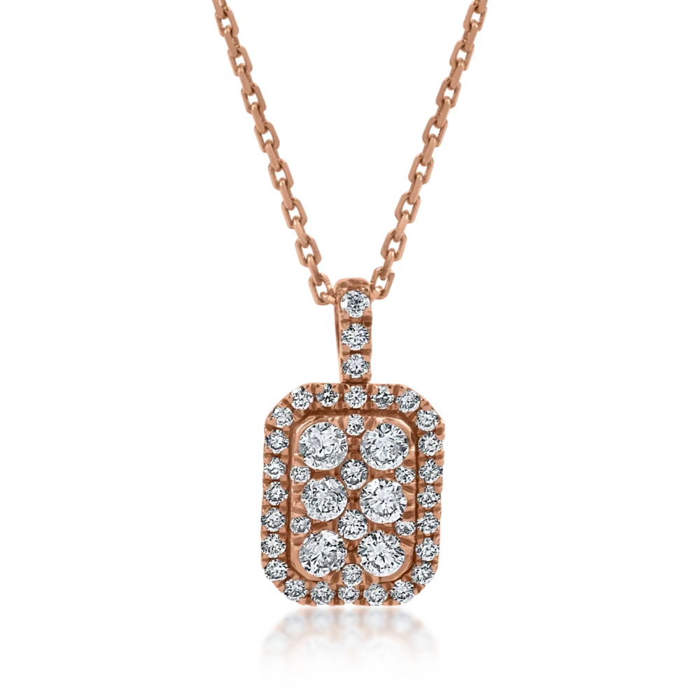 Lant cu pandantiv din aur roz cu diamante de 0.4ct