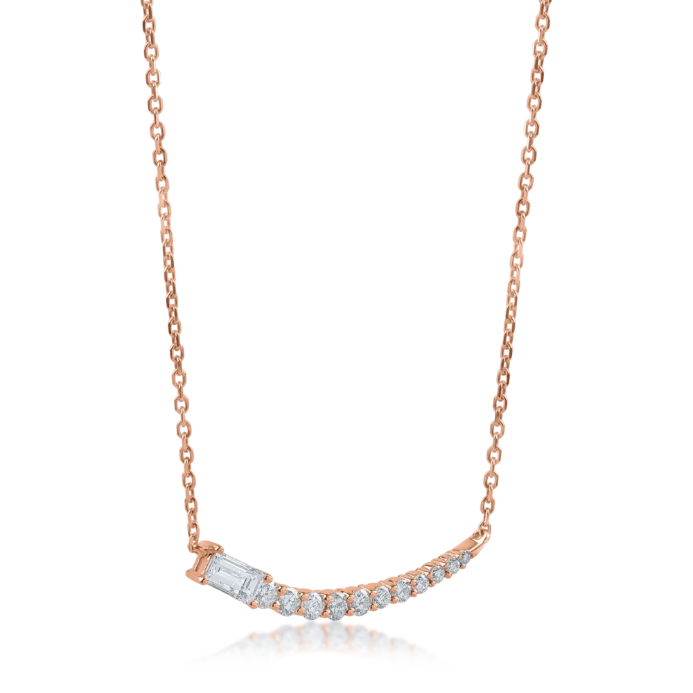 Lant cu pandantiv din aur roz cu diamante baguette si rotunde de 0.51ct - imagine 2