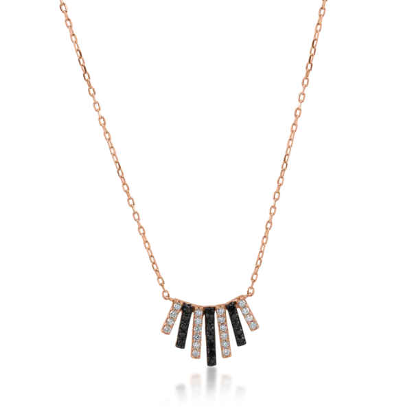 Lant cu pandantiv din aur roz cu diamante negre si transparente de 0.32ct