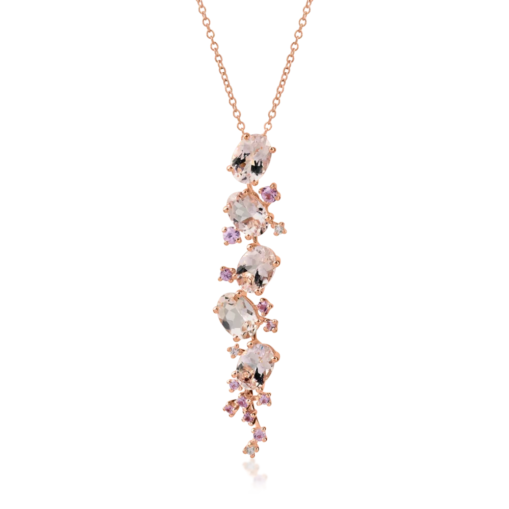 Lant cu pandantiv din aur roz cu pietre pretioase si semipretioase de 4.2ct