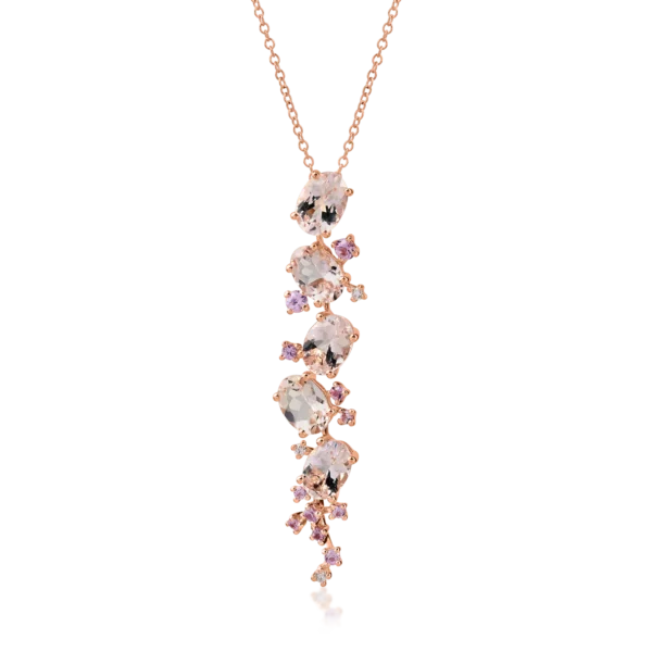 Lant cu pandantiv din aur roz cu pietre pretioase si semipretioase de 4.2ct