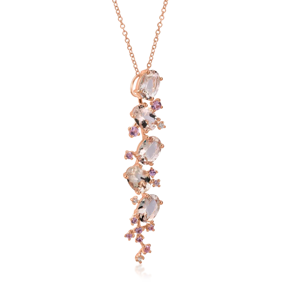 Lant cu pandantiv din aur roz cu pietre pretioase si semipretioase de 4.2ct - imagine 2