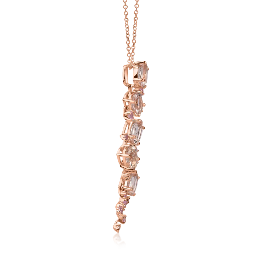Lant cu pandantiv din aur roz cu pietre pretioase si semipretioase de 4.2ct - imagine 3