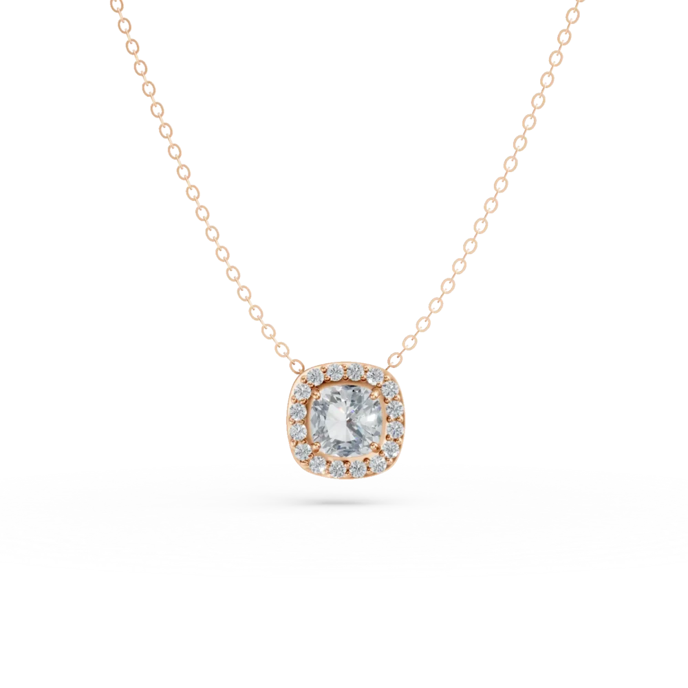 Lant cu pandantiv din aur roz cu zirconii