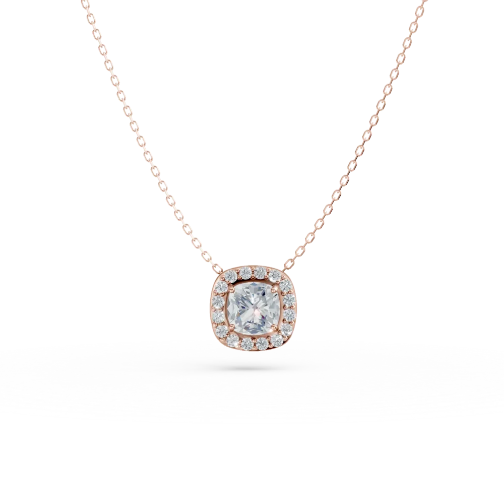 Lant cu pandantiv din aur roz cu zirconii