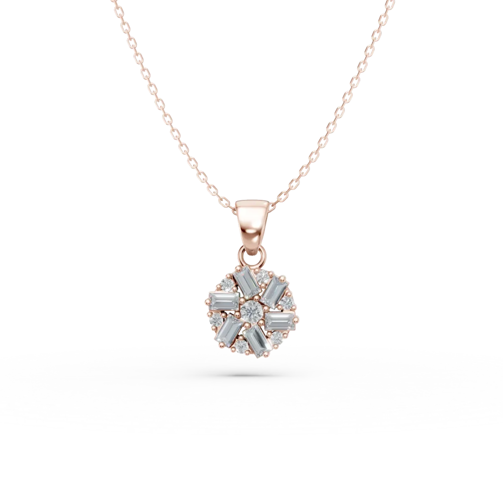 Lant cu pandantiv din aur roz cu zirconii