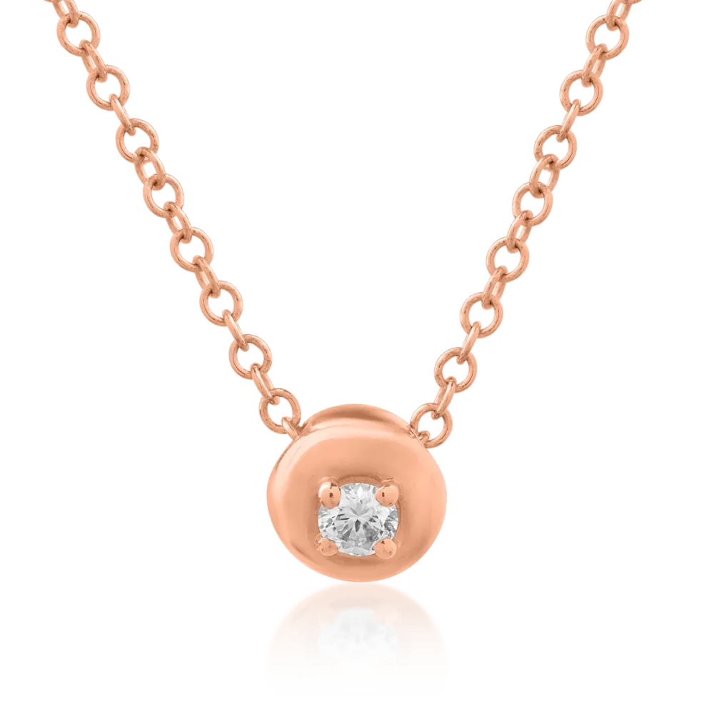 Lant cu pandantiv din aur roz cu diamant de 0.042ct
