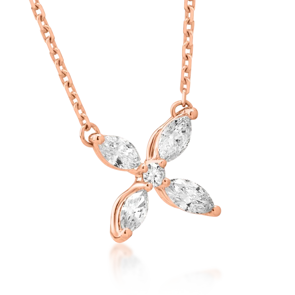 Lant cu pandantiv din aur roz cu diamante marquise si rotunde de 0.33ct - imagine 2