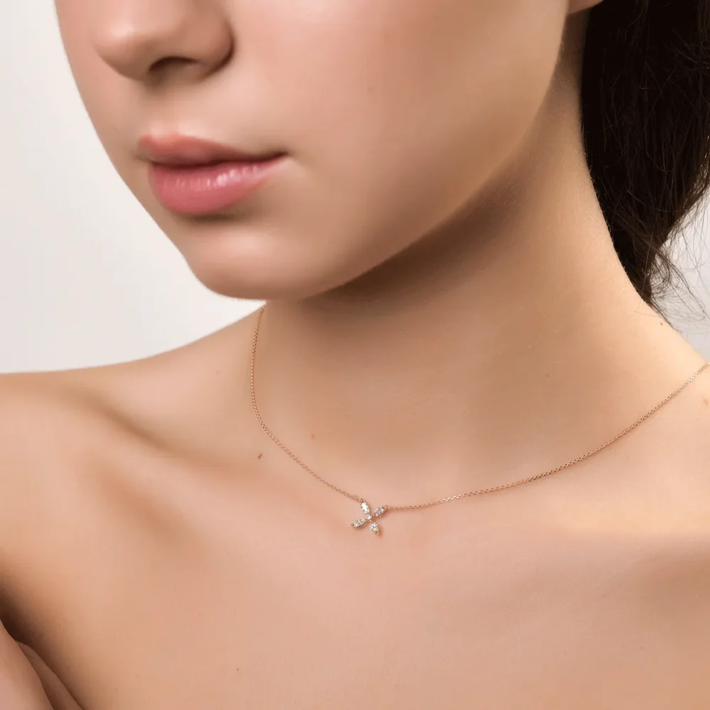 Lant cu pandantiv din aur roz cu diamante marquise si rotunde de 0.33ct - imagine 4