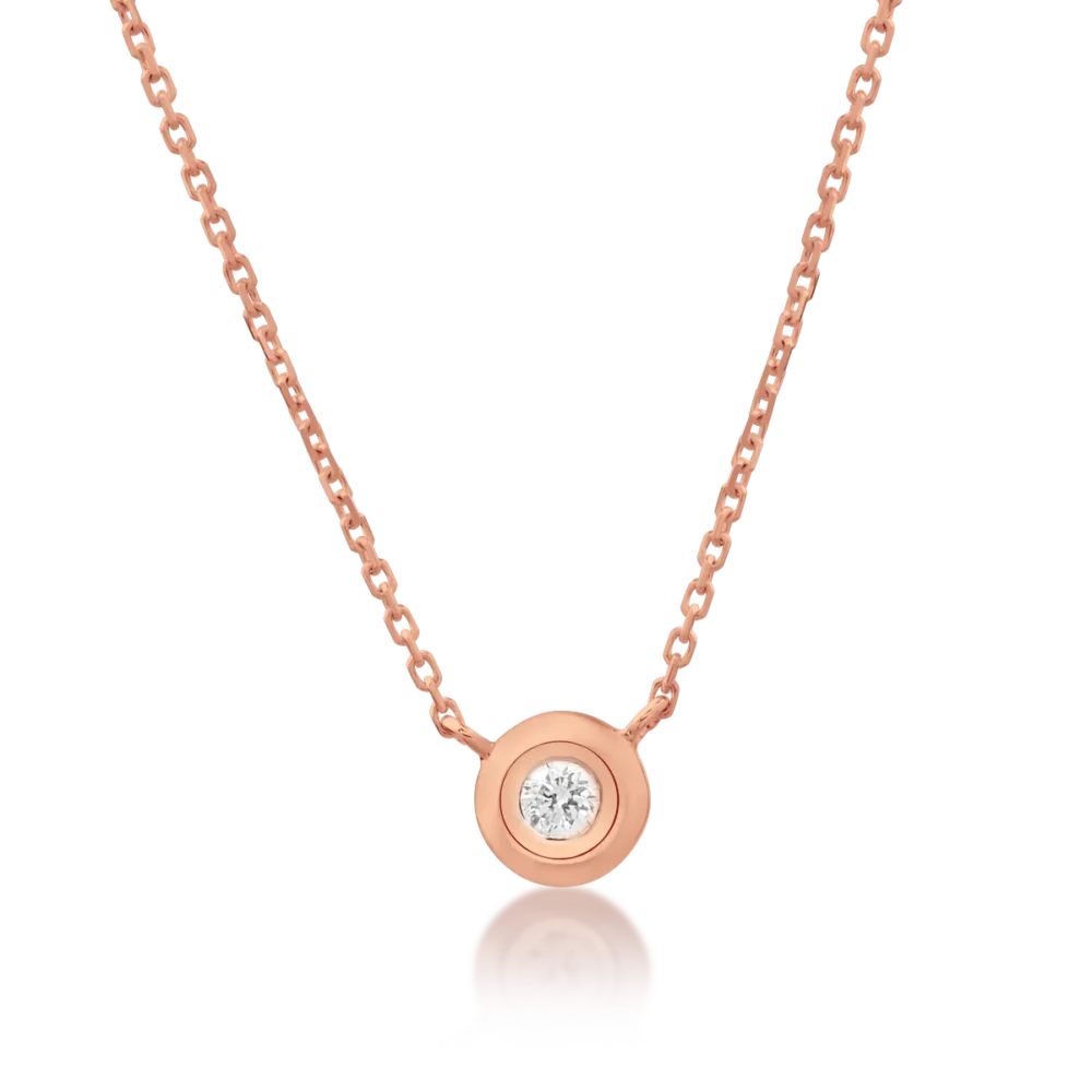 Lant cu pandantiv din aur roz cu diamant de 0.033ct