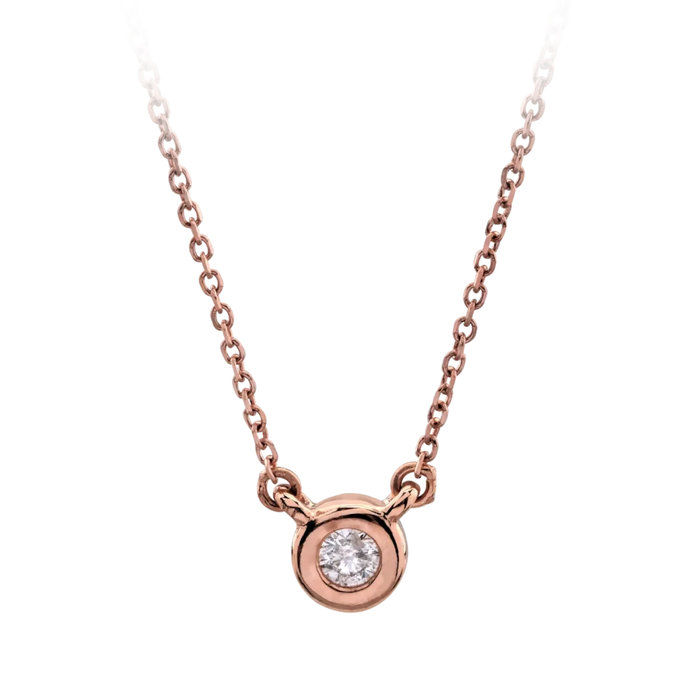 Lant cu pandantiv din aur roz cu diamant de 0.04ct