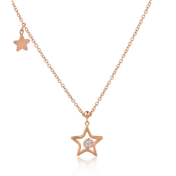 Lant cu pandantiv din aur roz cu diamant de 0.05ct