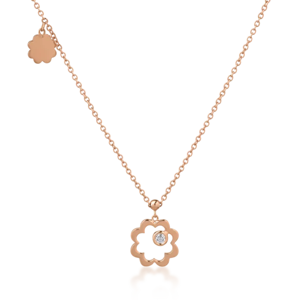 Lant cu pandantiv din aur roz cu diamant de 0.05ct
