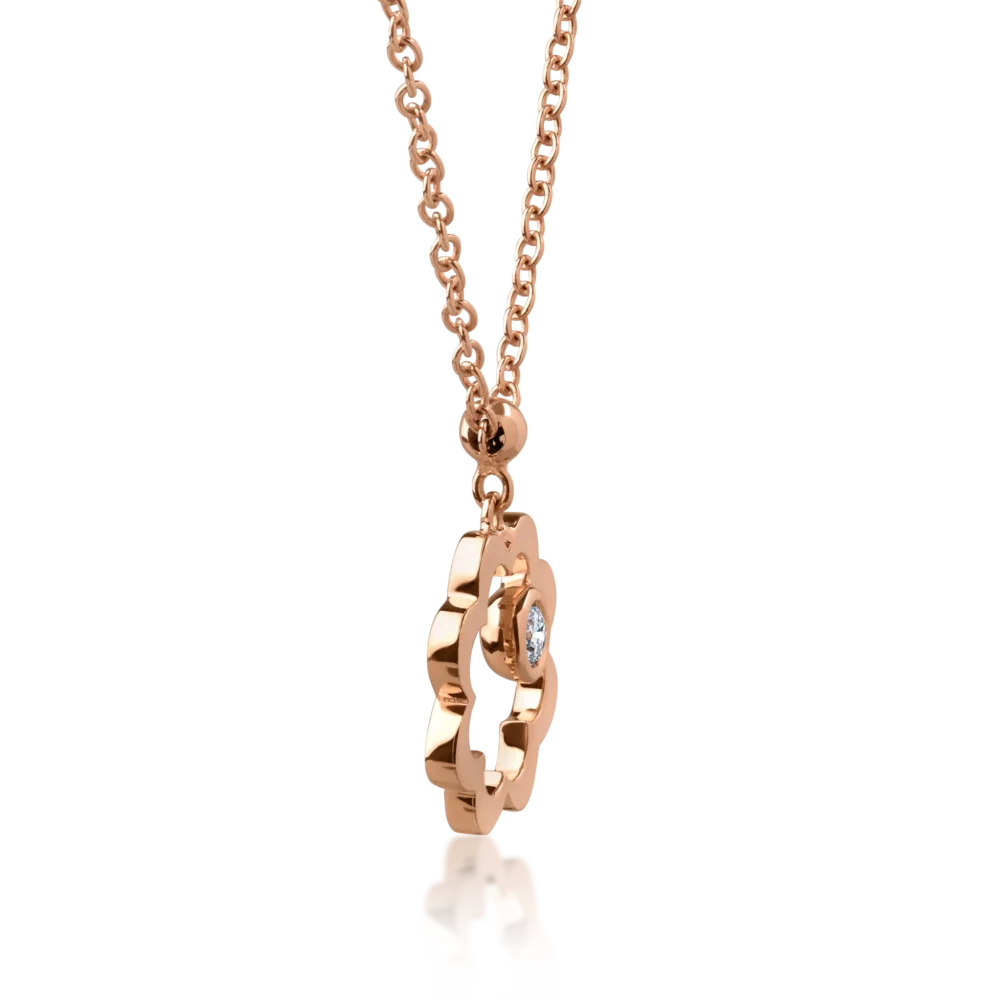 Lant cu pandantiv din aur roz cu diamant de 0.05ct - imagine 3
