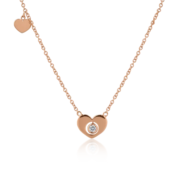 Lant cu pandantiv din aur roz cu diamant de 0.05ct