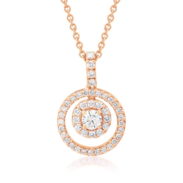 Lant cu pandantiv din aur roz cu diamant de 0.25ct si diamante de 0.45ct