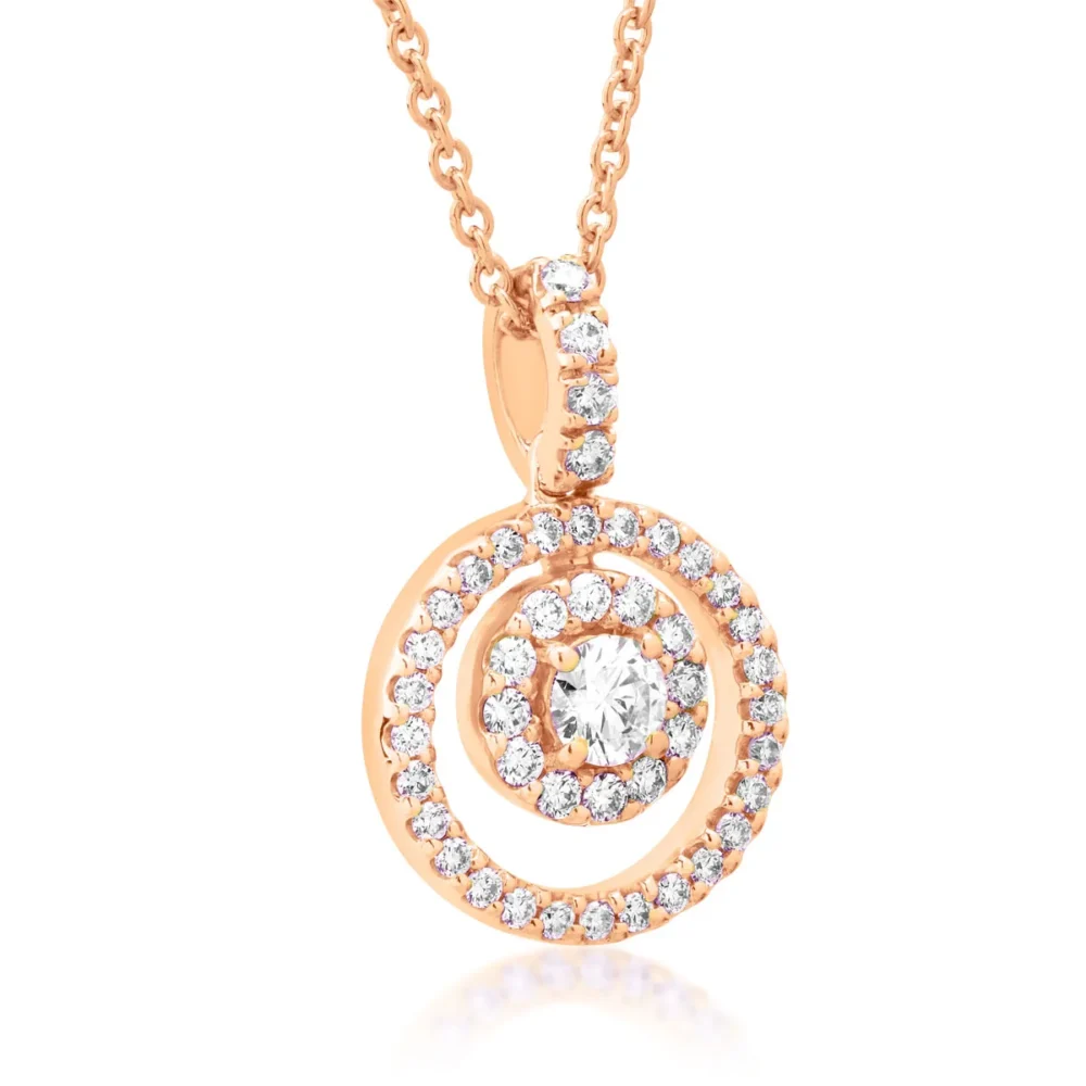 Lant cu pandantiv din aur roz cu diamant de 0.25ct si diamante de 0.45ct - imagine 2