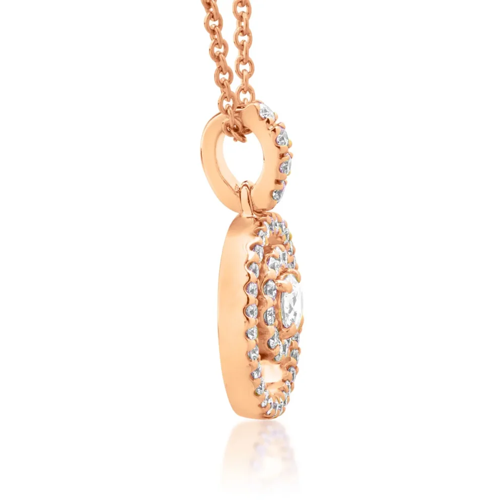 Lant cu pandantiv din aur roz cu diamant de 0.25ct si diamante de 0.45ct - imagine 3