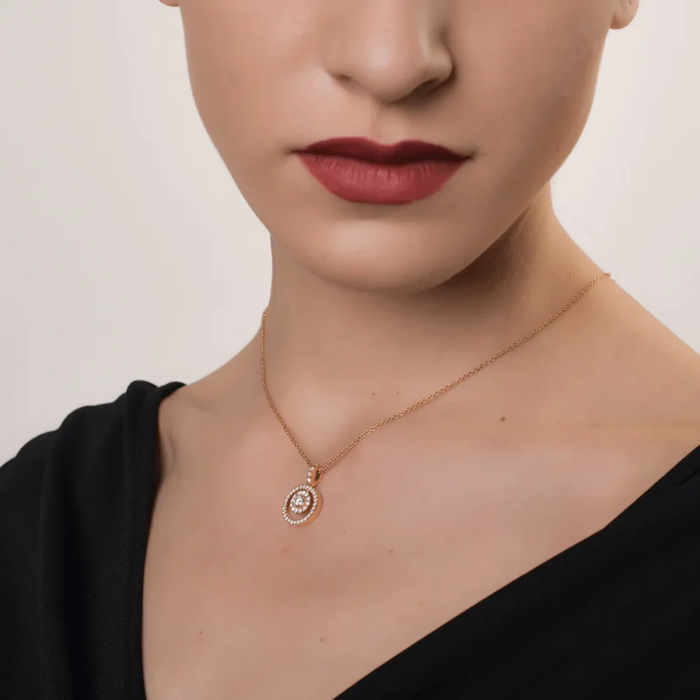 Lant cu pandantiv din aur roz cu diamant de 0.25ct si diamante de 0.45ct - imagine 4