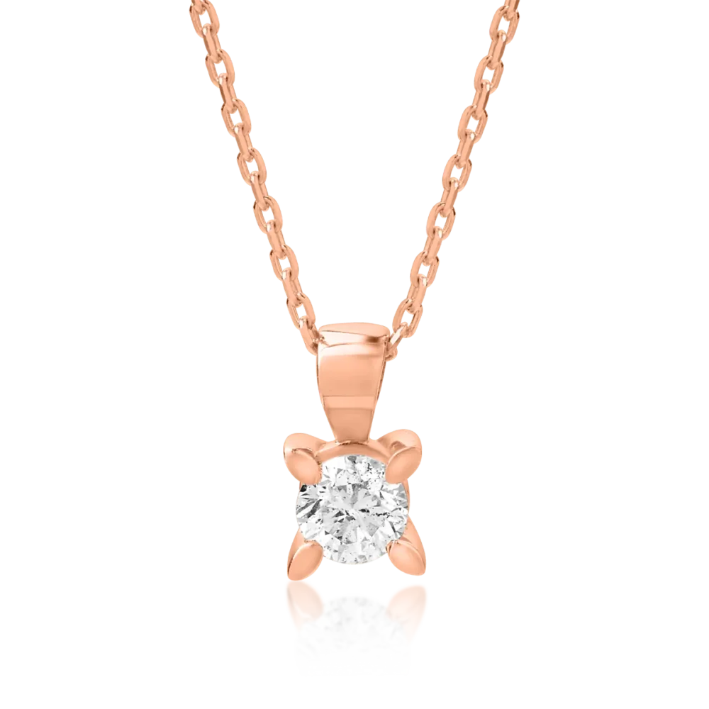 Lant cu pandantiv din aur roz cu diamant de 0.25ct