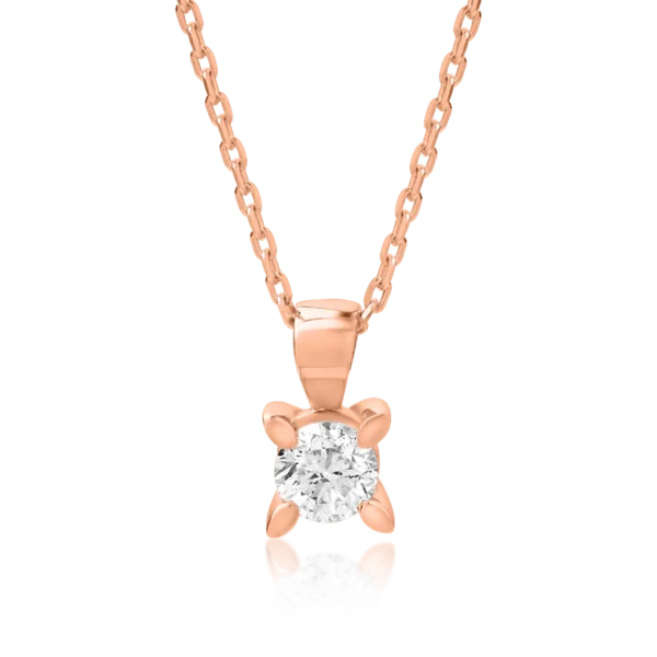 Lant cu pandantiv din aur roz cu diamant de 0.25ct