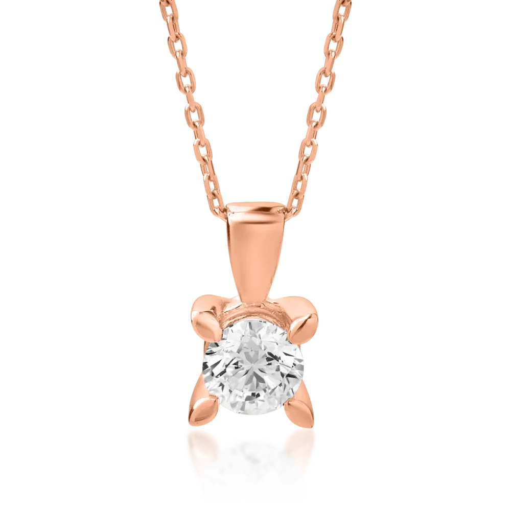Lant cu pandantiv din aur roz cu diamant de 0.4ct